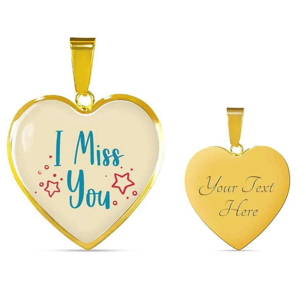 I Miss You Necklace Personalized Engraved Gold Heart Necklace Custom Name Date